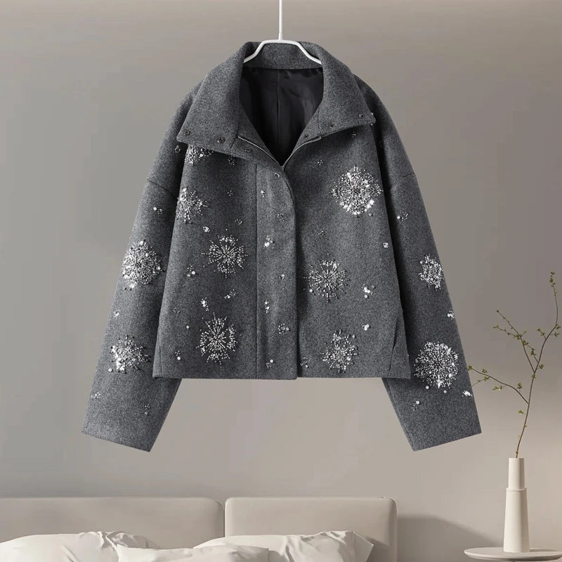 Women's Embroidered & Beaded Loose Fit Lapel Collar Jacket