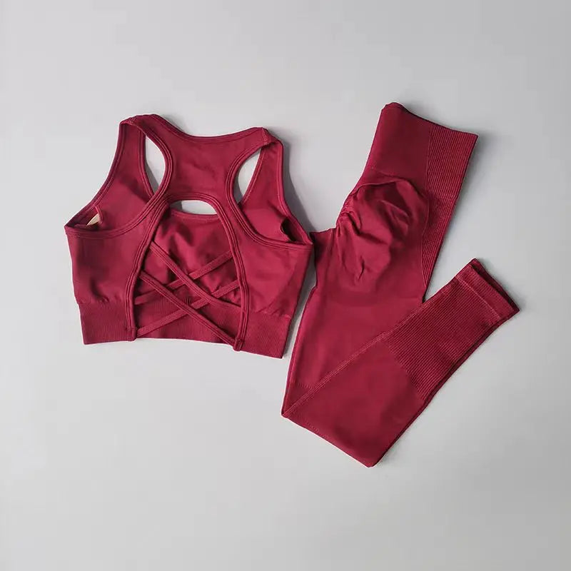 High Waist Seamless Leggings and Bra Set for Women