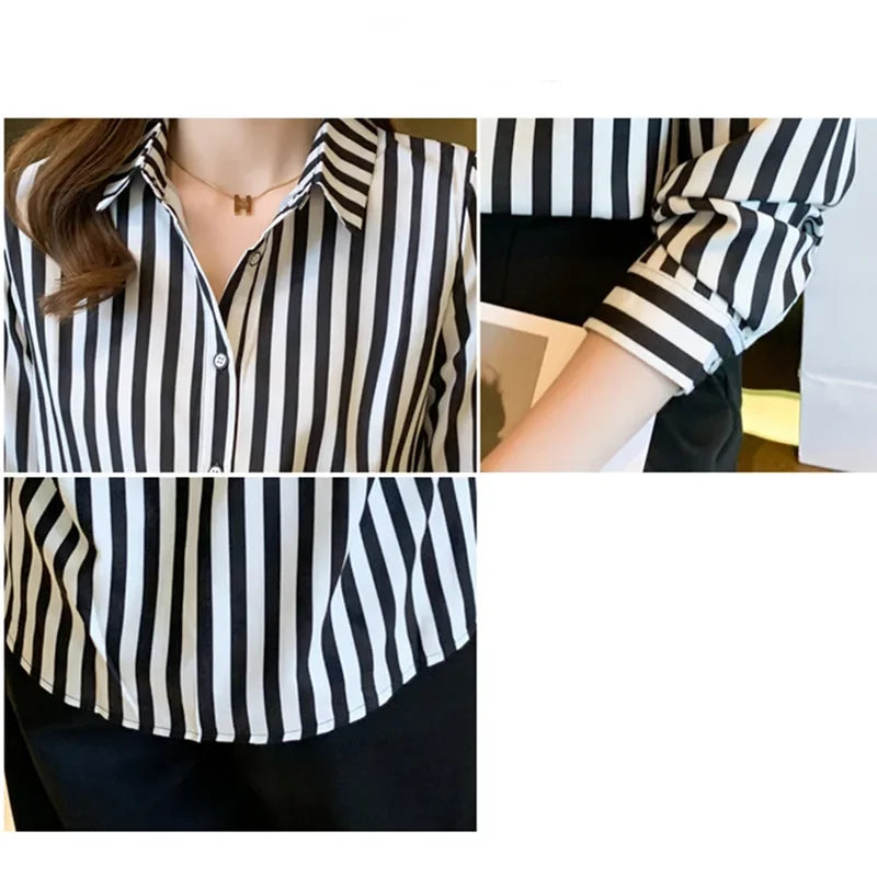 Women's Long Sleeve Black and White Striped Shirt