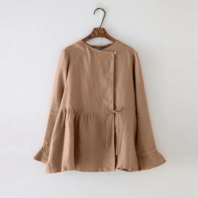 ZANZEA Vintage Women’s Long Flare Sleeve Cotton Blouse