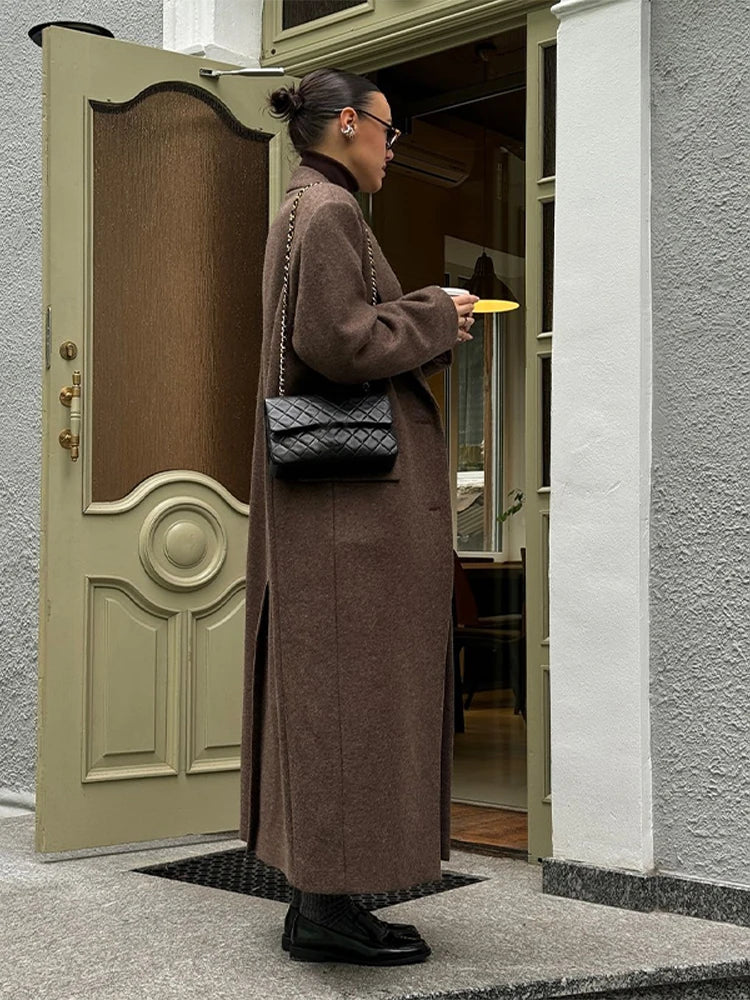 Women's Wool Blend Overcoat with Shoulder Pads
