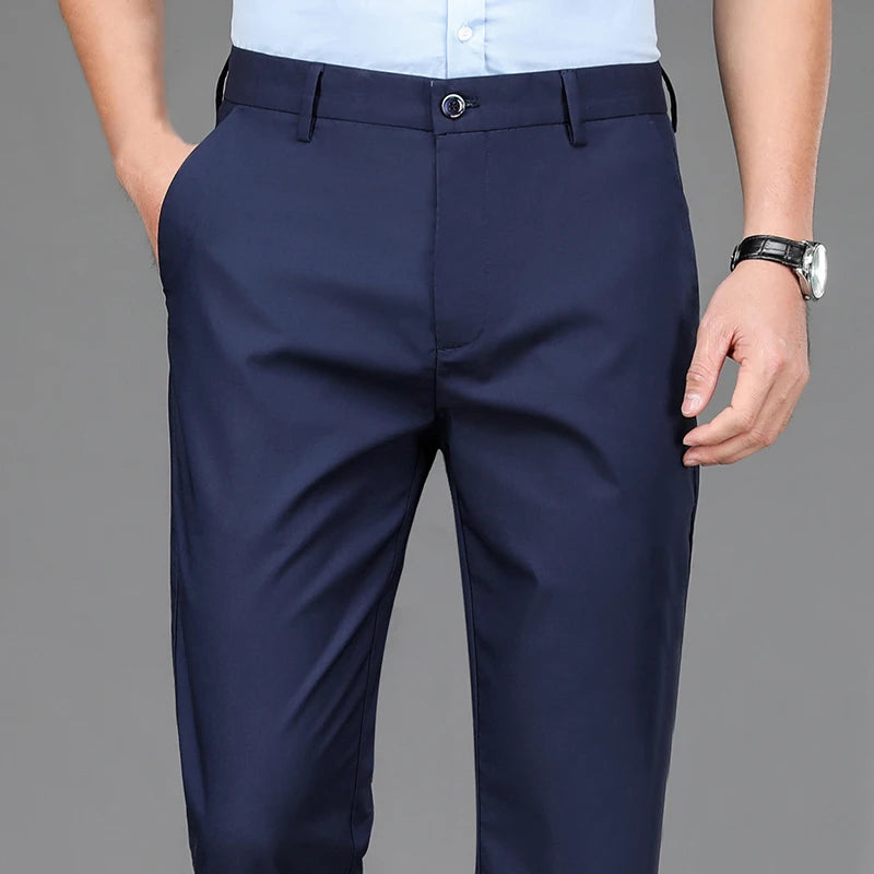 Men's Stretchy Straight Leg Smart Casual Trousers