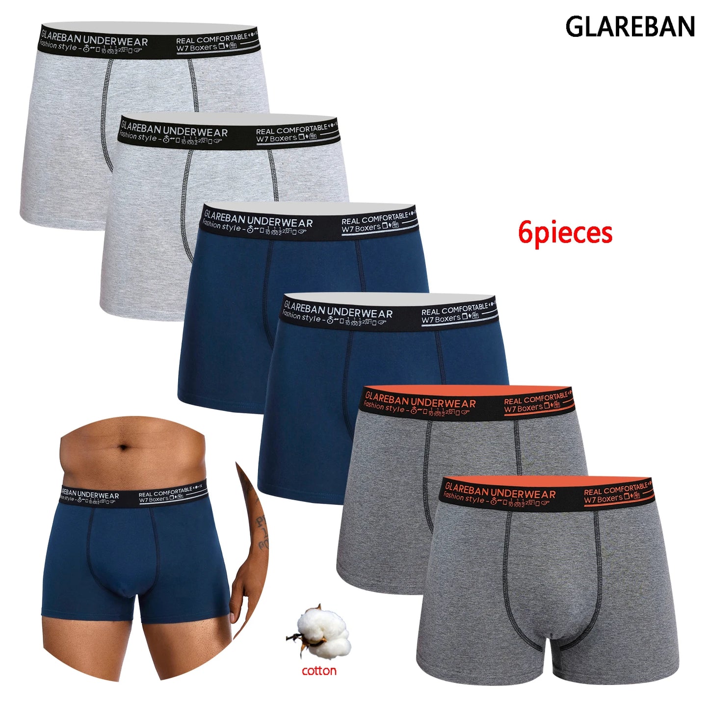 6-Pack Cotton Boxer Briefs for Men – Comfortable & Breathable Underwear Set