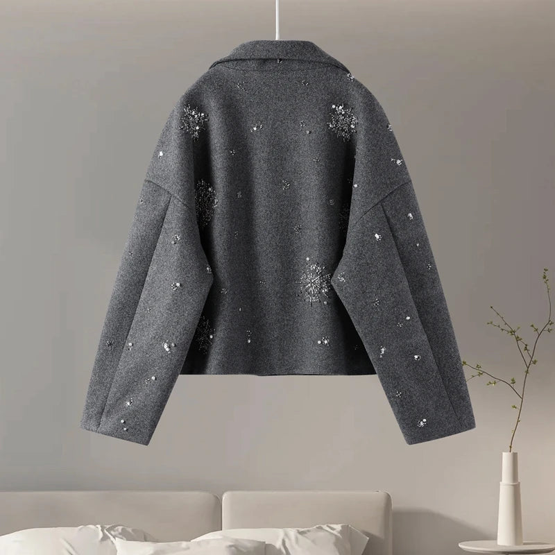 Women's Embroidered & Beaded Loose Fit Lapel Collar Jacket