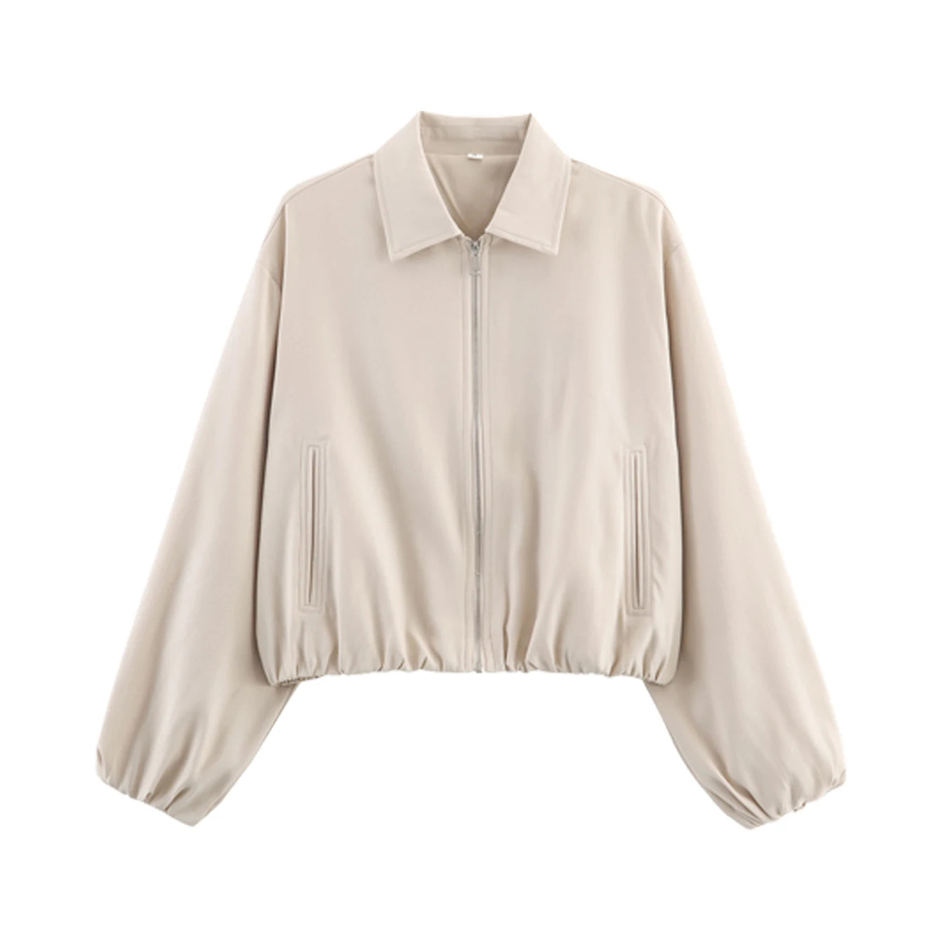 Women's Short Zipper Jacket with Long Sleeves, Casual Style, Elastic Hem