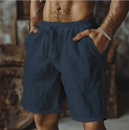 Men's Casual Linen Shorts with Elastic Waist