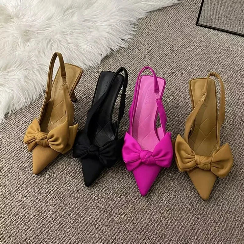 Women's Slingback Heels with Butterfly Knot – Stylish Thin Pointed Toe Design