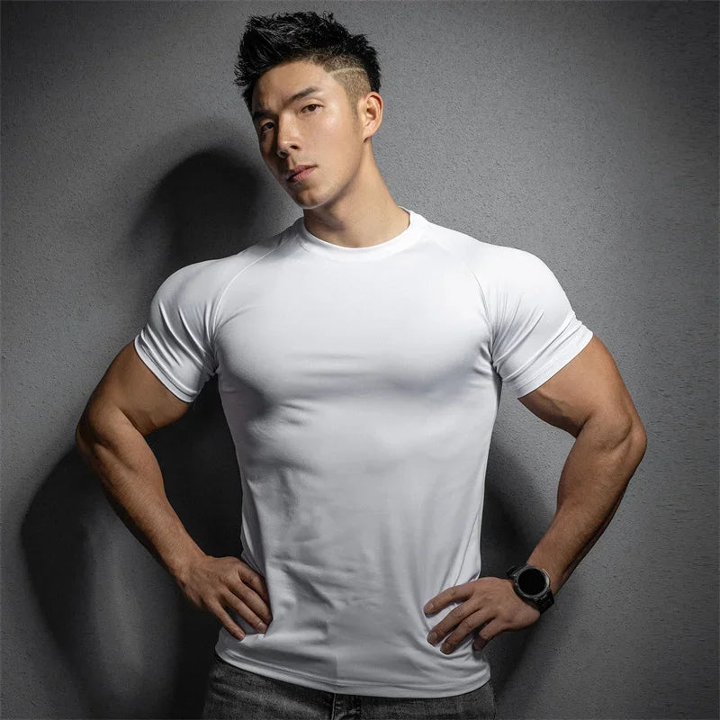 men's slim fit compression T-shirt Sports leisure gym exercise training T-shirt elastic quick drying short sleeve T-shirt men tops