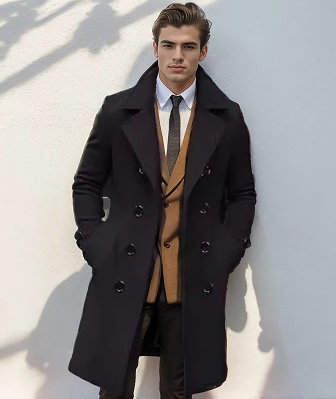 Men's Casual Double-Breasted Trench Coat