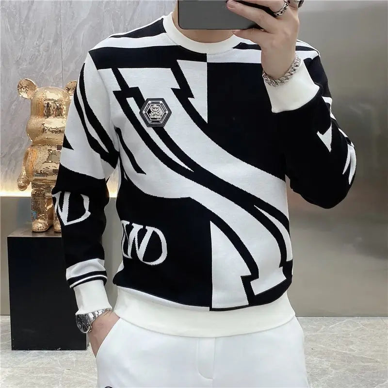 Men's Contrast Long Sleeve Sweatshirt with Stripe Print