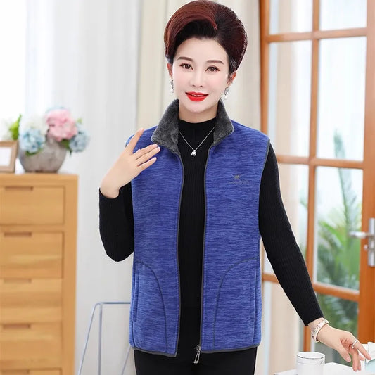 Women Polar Fleece Fabric Vest Large Sleeveless Zipper Jacket