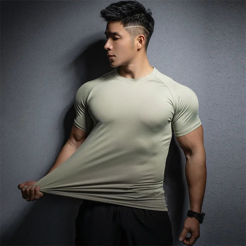 men's slim fit compression T-shirt Sports leisure gym exercise training T-shirt elastic quick drying short sleeve T-shirt men tops