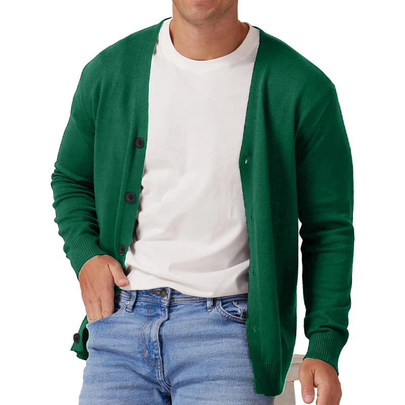 Men's Vintage Long Sleeve Button-Front V-Neck Knitted Cardigan
