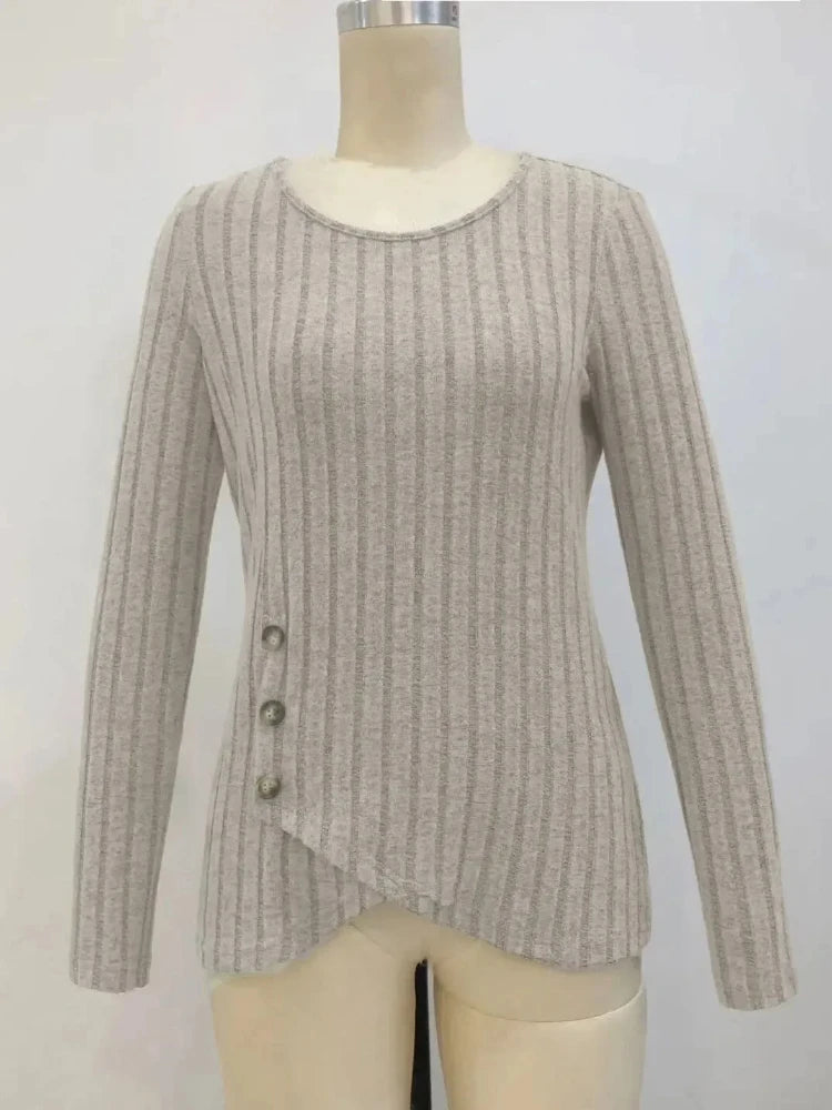 Women's Long-Sleeve Round Neck Buttoned Tunic