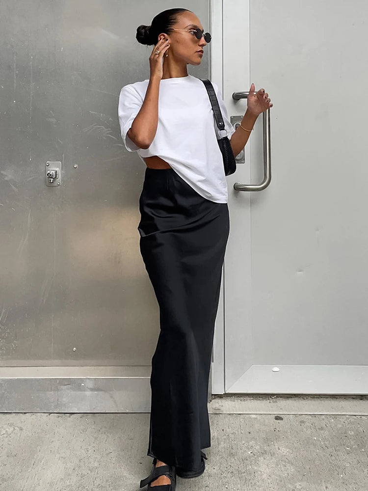 Women's Satin High Waist Pencil Skirt – Slim Fit Maxi Skirt