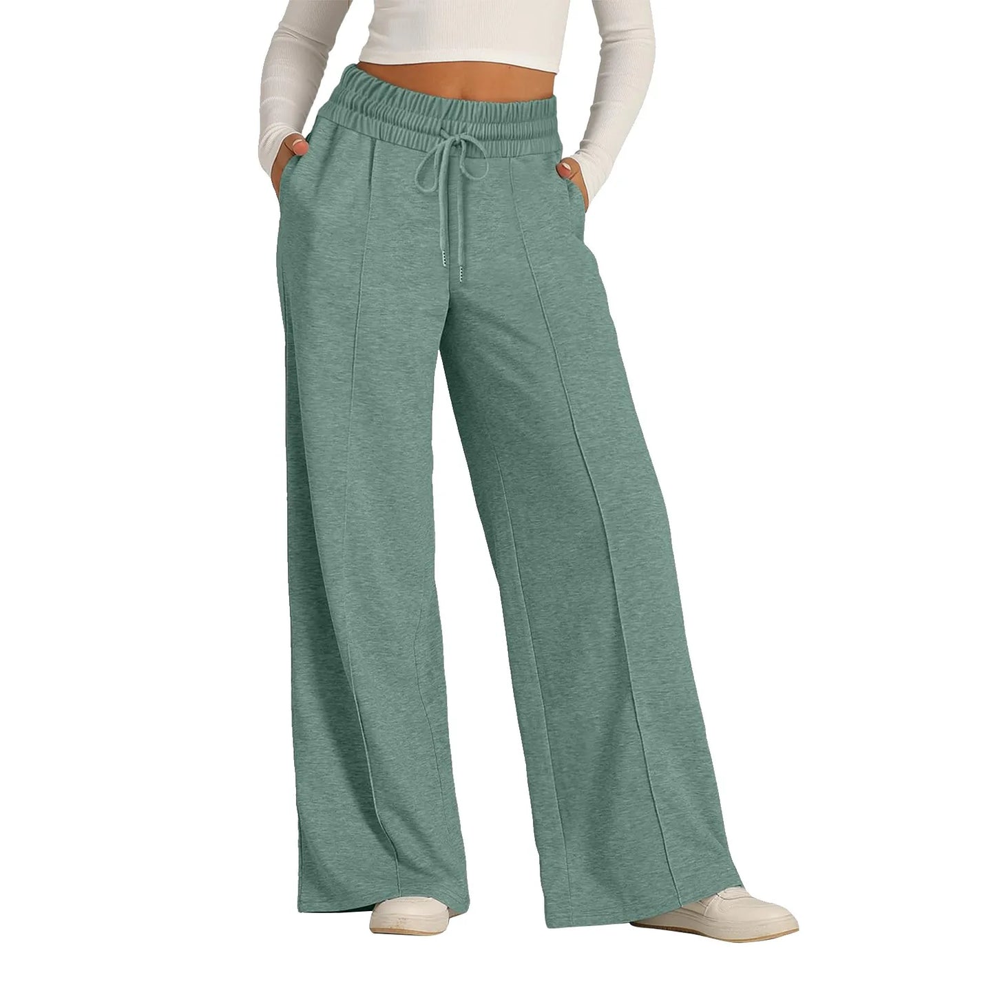 Women's Wide Leg Straight Pants with Drawstring