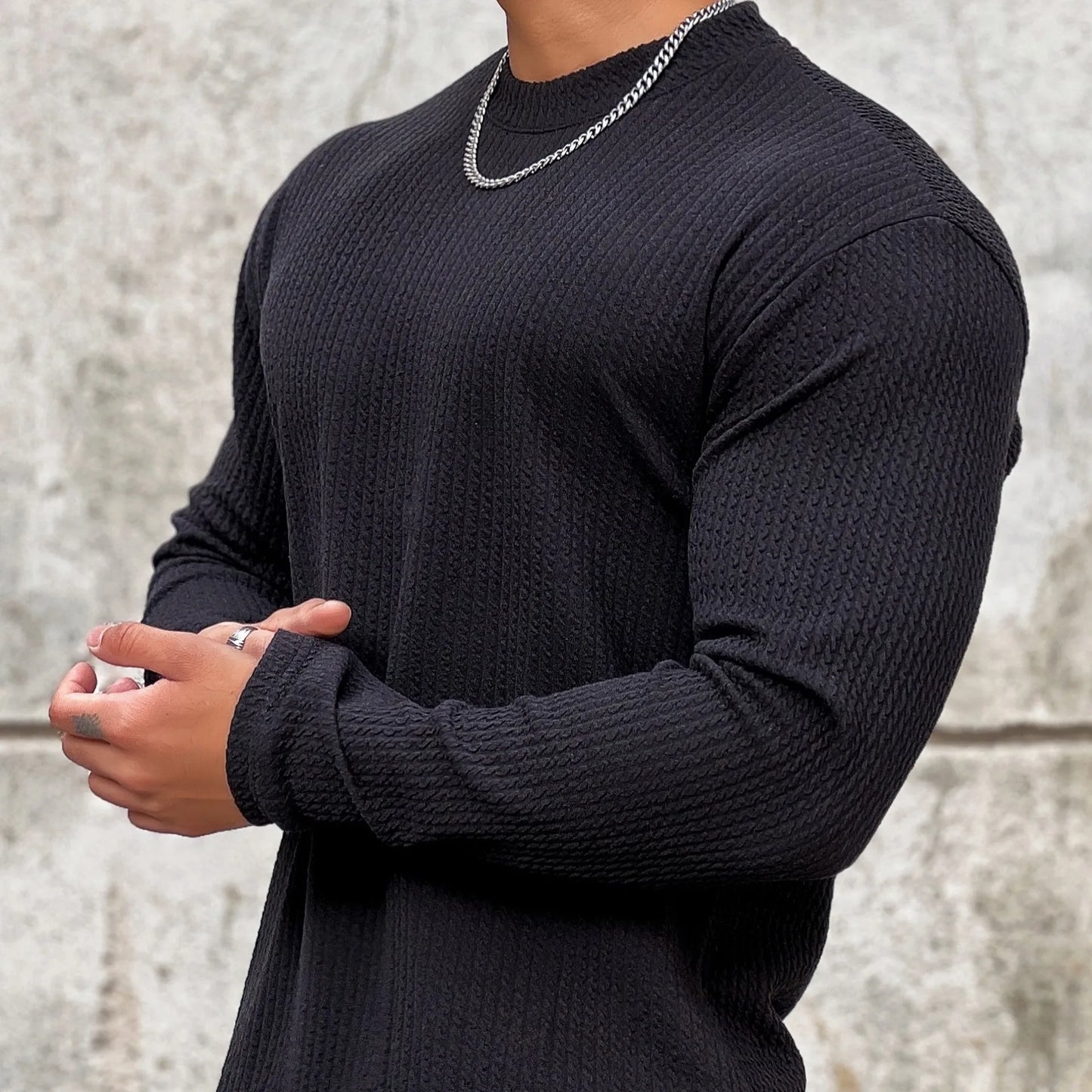 Men's Long Sleeve Slim Fit Striped Sweater