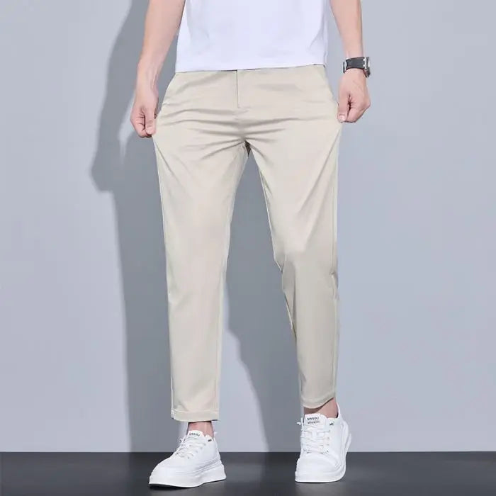 Men's Ankle-Length Straight Fit Pants – Slim Fit Thin Trousers for Men