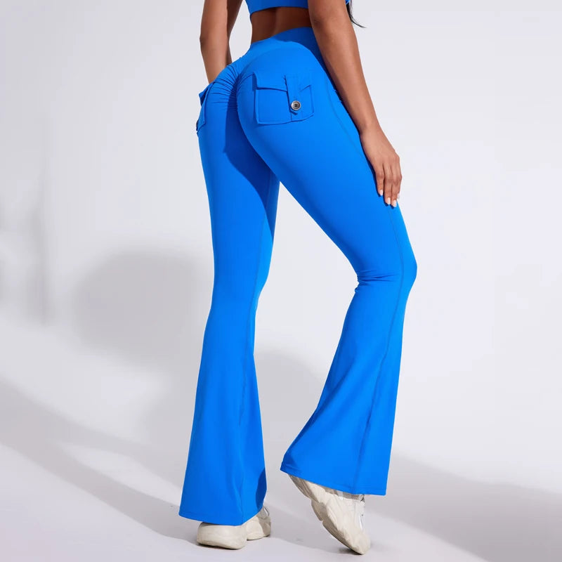 DIAS FIT JOY Women's High-Waisted Pocket Flared Pants | Hip-Lifting, Comfort Fit, Trendy Flared Trousers