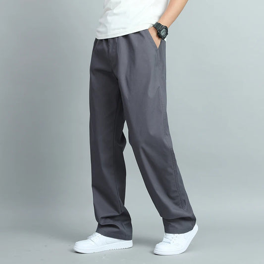 Men's Cotton Loose Fit Straight Leg Casual Trousers