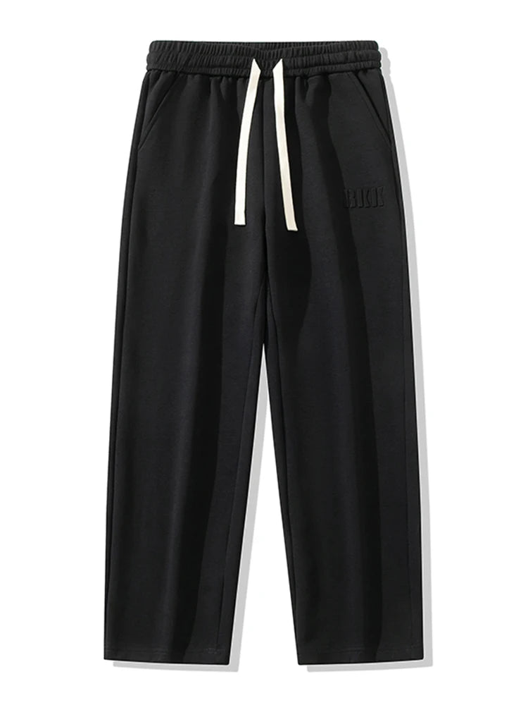 Men's Cotton Wide Leg Sweatpants with Drawstring & Letter Print – Comfortable Straight Fit Joggers
