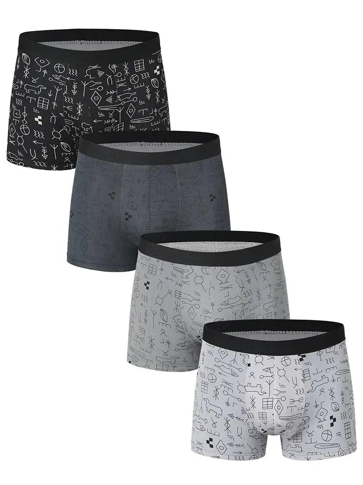 4-Pack Men's Comfortable Hipsters with Assorted Pattern Prints