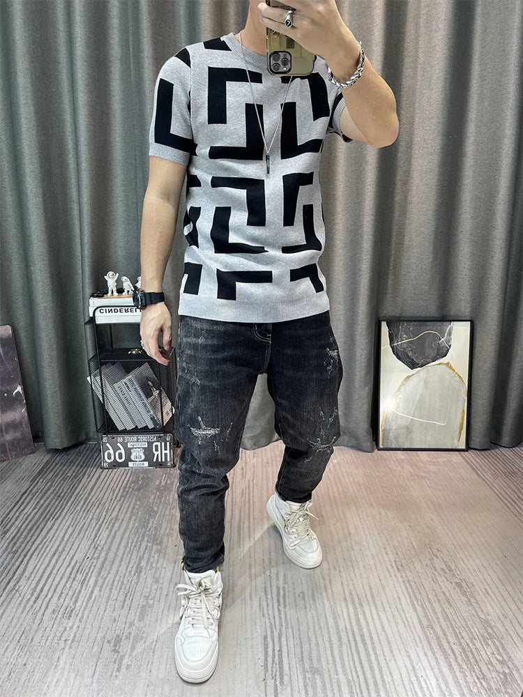 Men's Luxurious Knitted Short Sleeve T-Shirt - Slim Fit - Various Colors