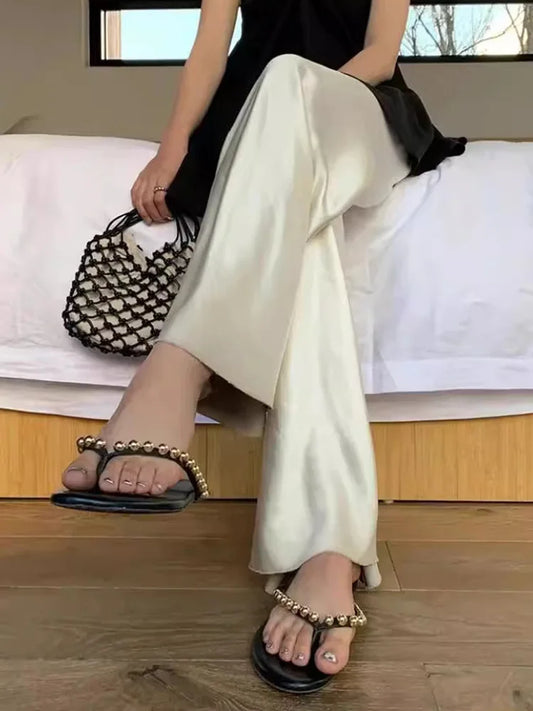 Women's Satin Wide Leg Casual Floor-Length Pants