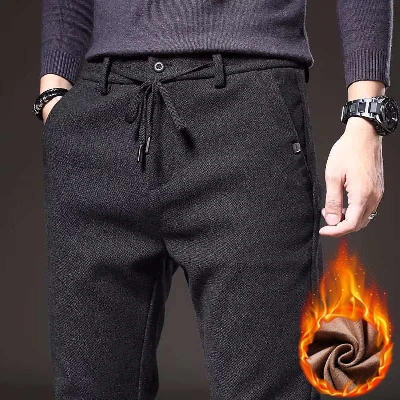 Men's Cotton Fleece Trousers with Drawstring and Elastic Waistband