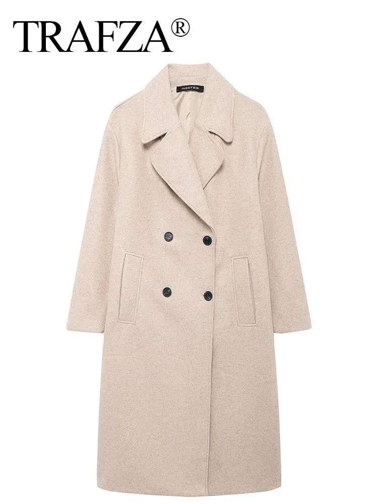 TRAFZA Women's Long Sleeve Lapel Coat - Warm Thick Trench Jacket