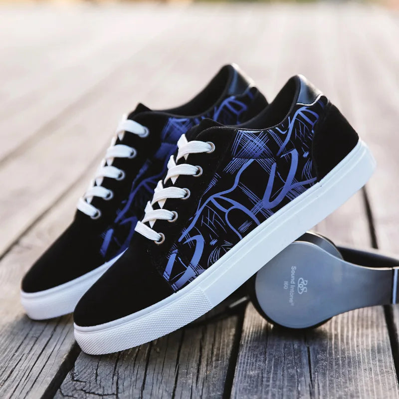 Men's Graffiti-Print Vulcanized Canvas Sneakers