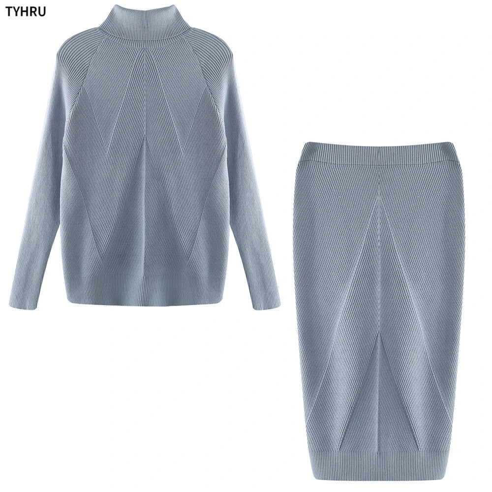 TYHUR Women's Turtleneck Sweater & Slim Skirt Two-Piece Set