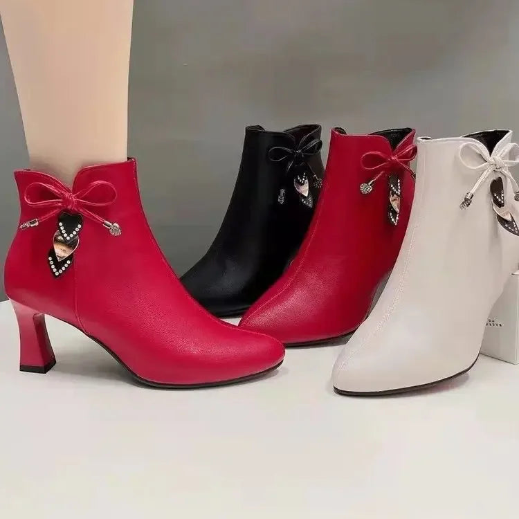 Women's Zip-Up Heeled Boots - Various Colors
