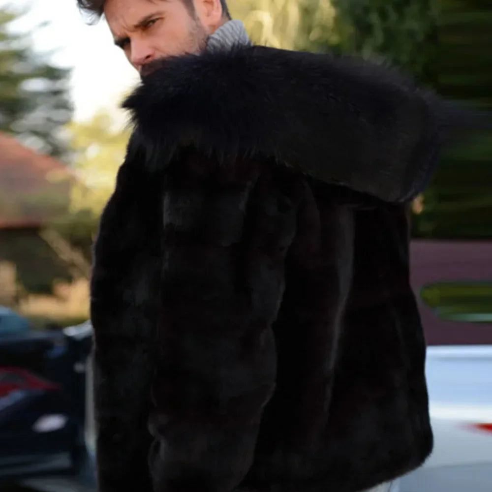 Men's Warm Hooded Faux Fur Jacket