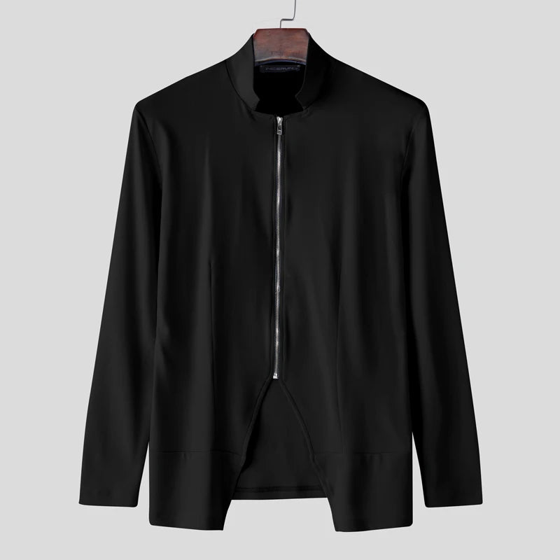 INCERUN Men's Slim Fit Zipper Stand Collar Sweater