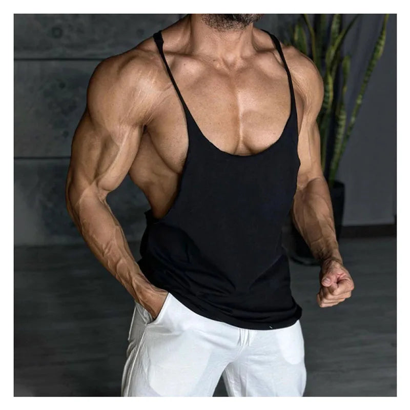 Men's Plain Color Thin Stringer Tank Top - Lightweight Sleeveless Gym Wear
