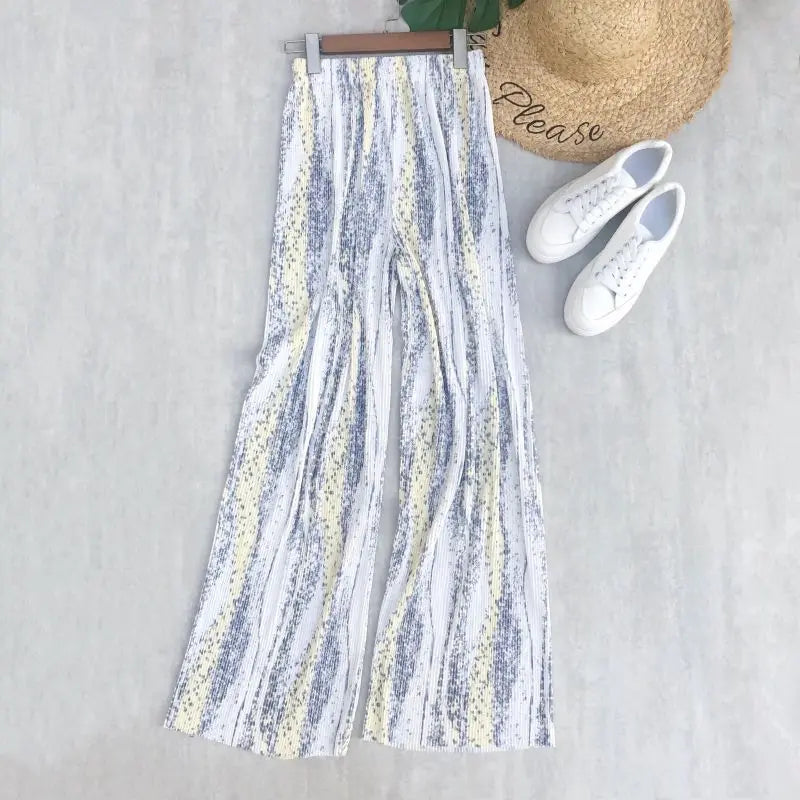 REALEFT Vintage High-Waist Printed Long Pants - Loose Wide Leg Fit- Loose Wide Leg Fit