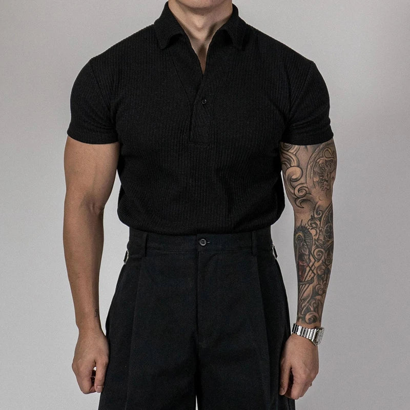 Men's Ribbed Polo T-Shirt for Slim Fit & Stretch