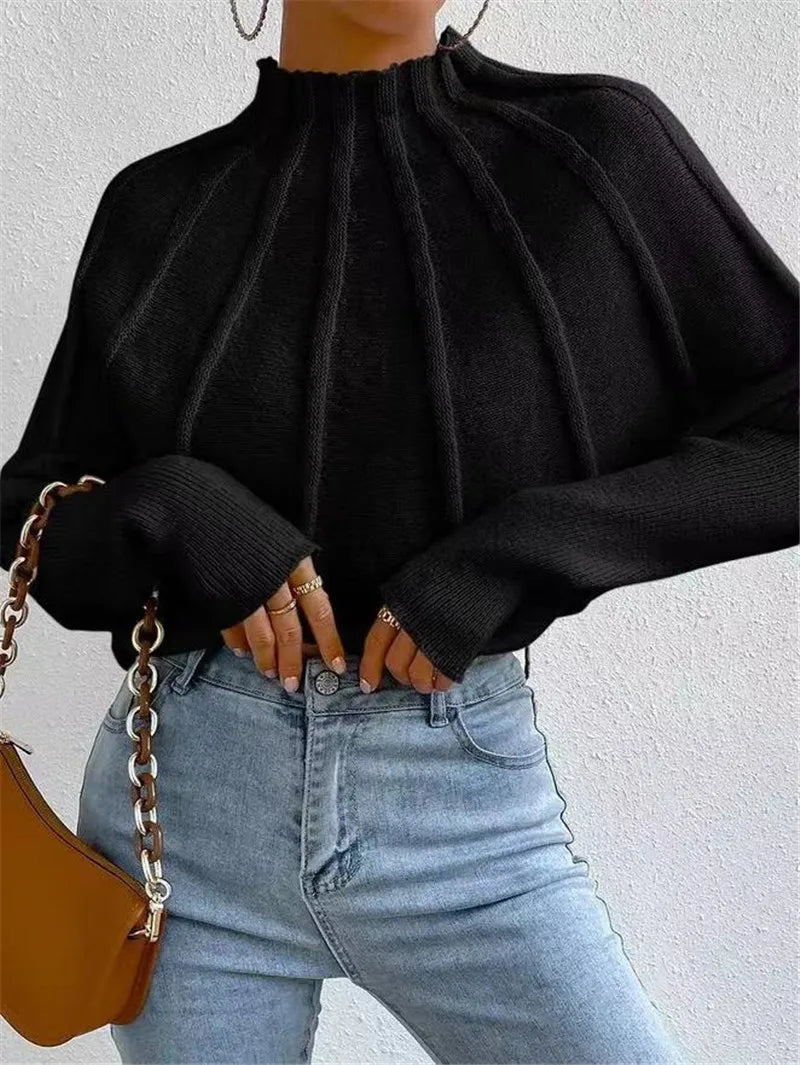 Knit Pullover Sweater with Batwing Sleeves for Women