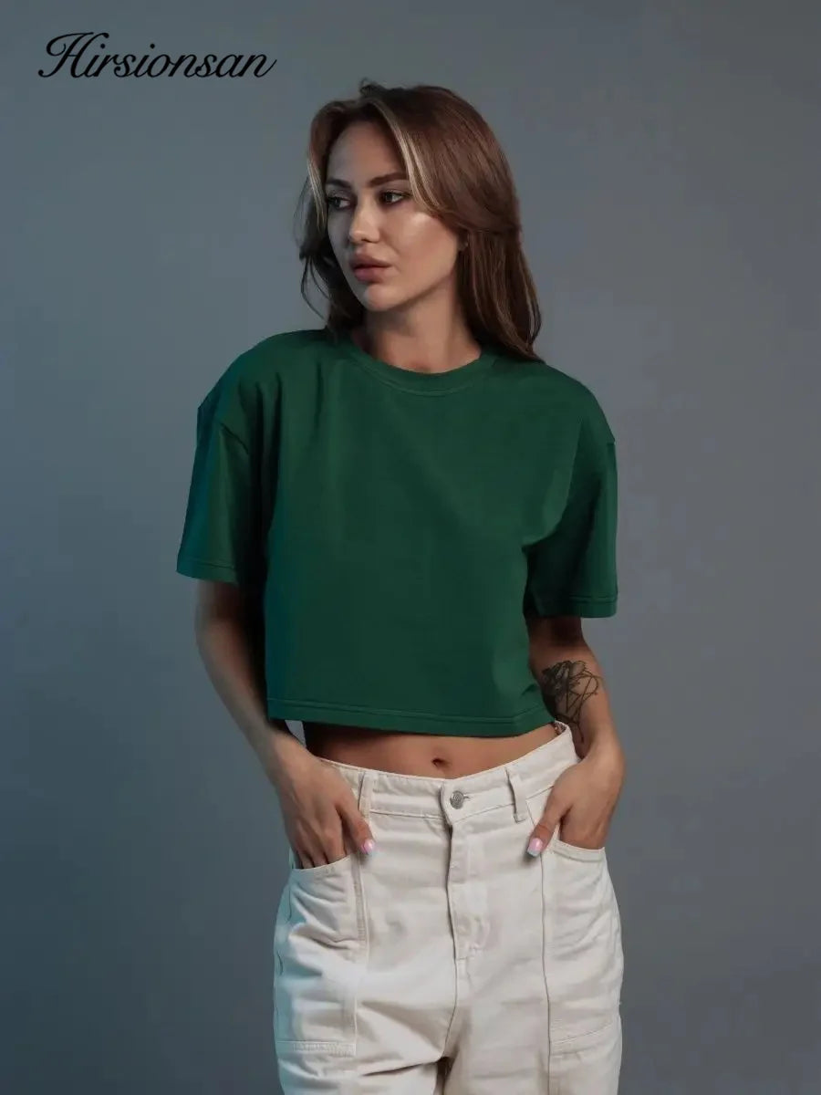 Women's Casual Loose Fit Cotton Cropped T-Shirt