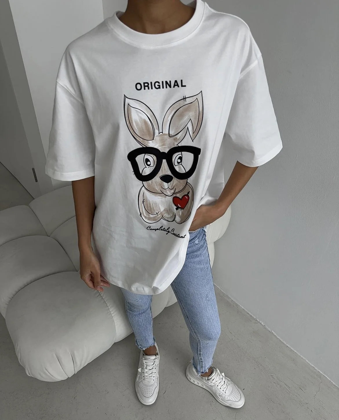 Elegant Cartoon Printed Oversized Cotton T-Shirt for Women – Casual Style by Hirsionsan"