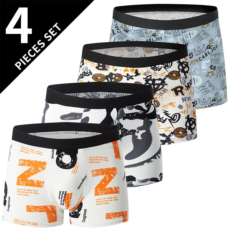 4-Pack Men's Comfortable Hipsters with Assorted Pattern Prints