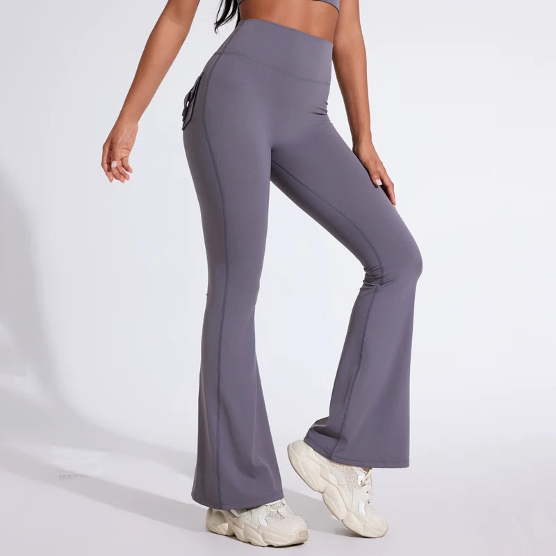 DIAS FIT JOY Women's High-Waisted Pocket Flared Pants | Hip-Lifting, Comfort Fit, Trendy Flared Trousers