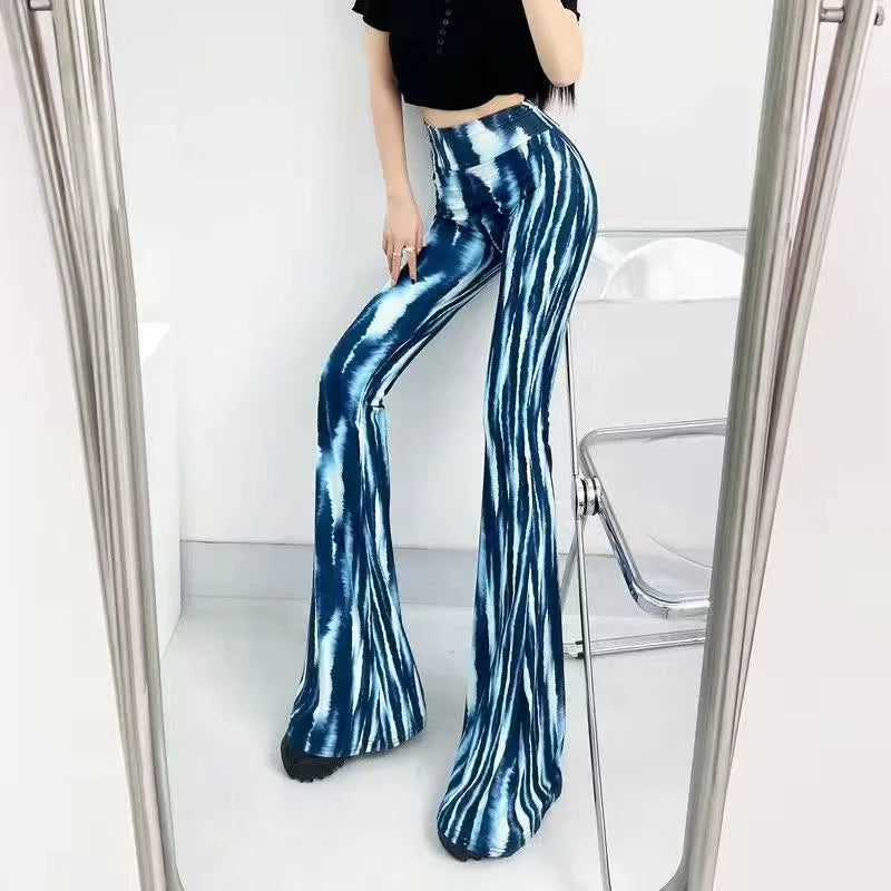 Women's Slim High Waist Striped Flare Pants