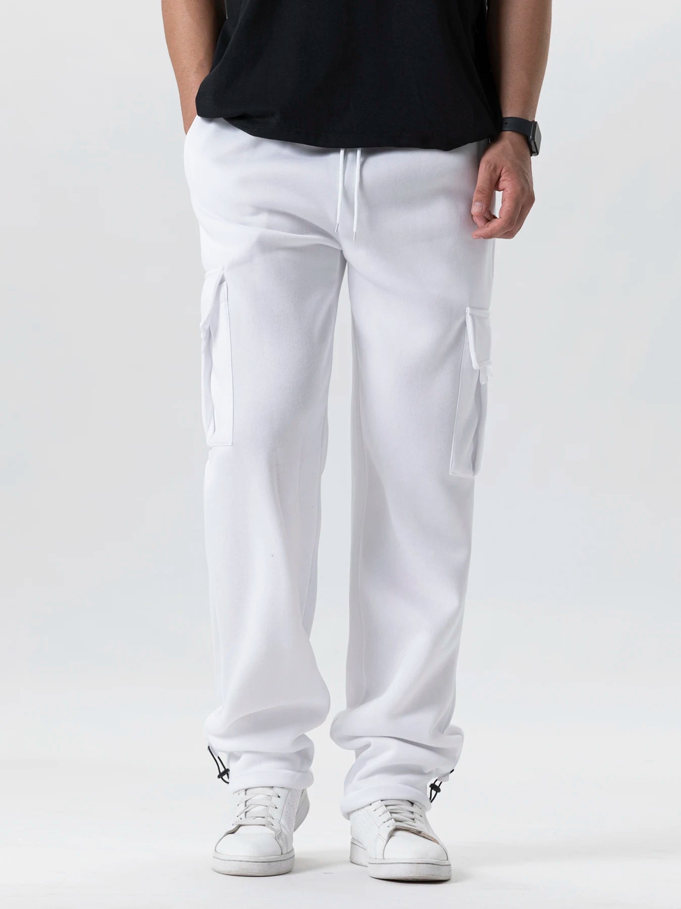 Men's Oversized Straight Fit Sweatpants with Drawstring & Multiple Pockets