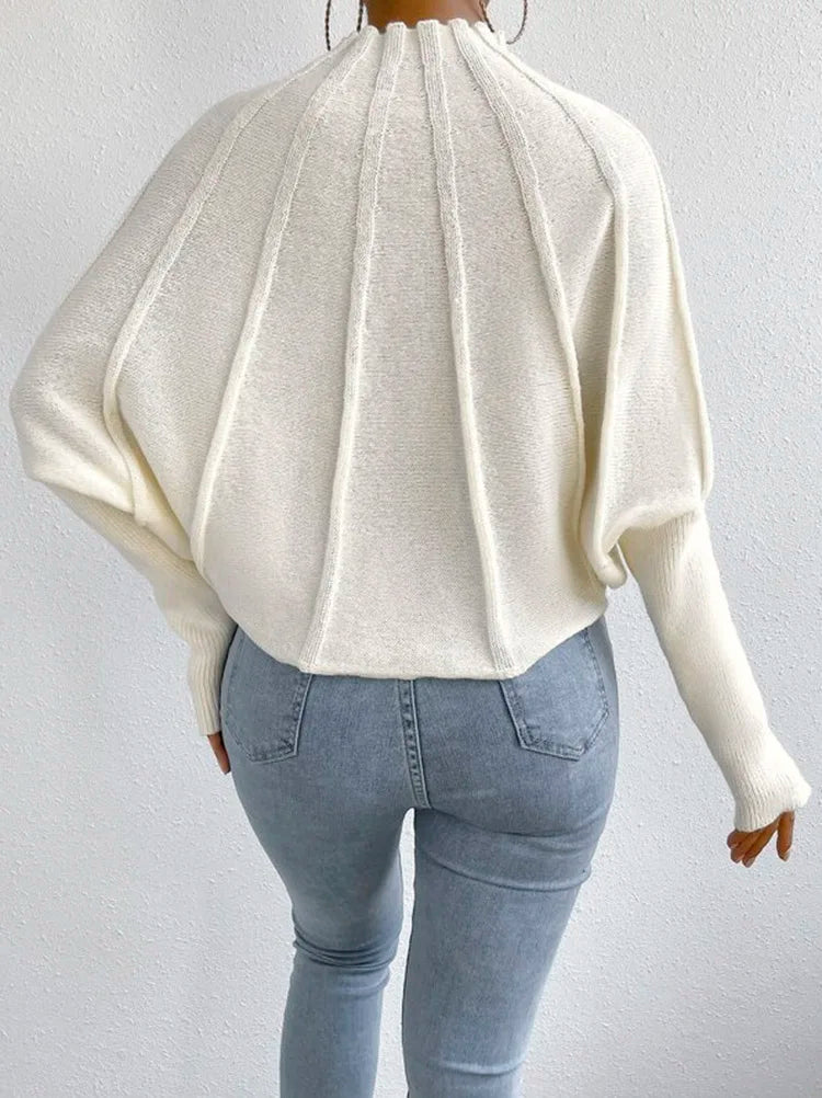 Knit Pullover Sweater with Batwing Sleeves for Women