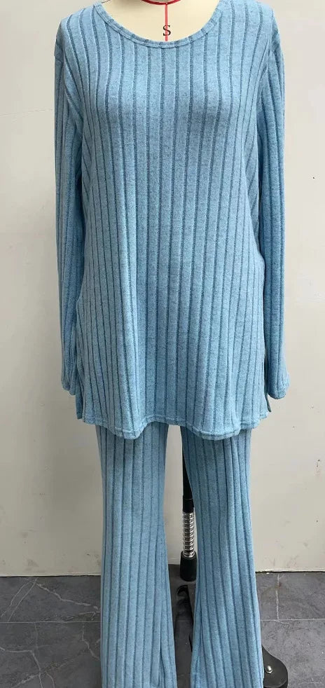 Women's Casual Two-Piece Knit Sweater and Elastic Waist Pants Set
