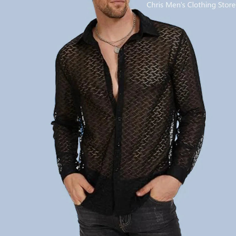 Men's Casual Transparent Mesh Long Sleeve Sweater – Breathable, Stylish, and Comfortable Knit Top