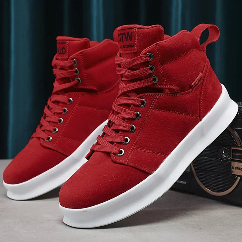 Men's High-Top Lace-Up Vulcanized Sneakers - Stylish and Durable Footwear