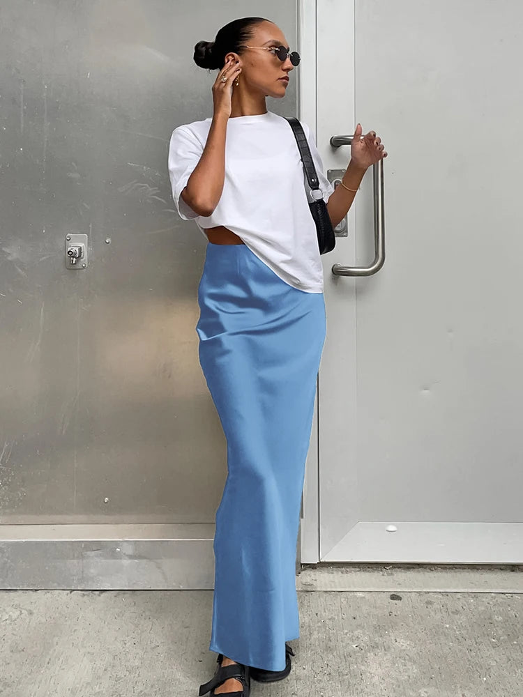 Women's Satin High Waist Pencil Skirt – Slim Fit Maxi Skirt